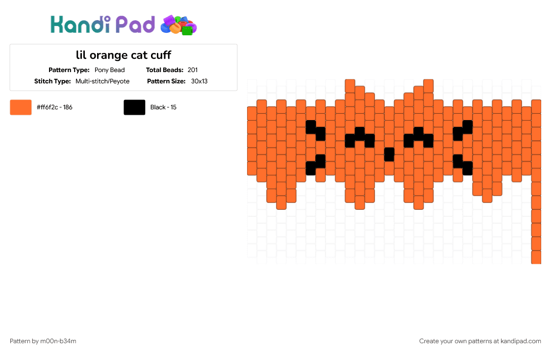lil orange cat cuff - Pony Bead Pattern by m00n-b34m on Kandi Pad - cat, cuff, kitty, lil, orange, orange cat, silly
