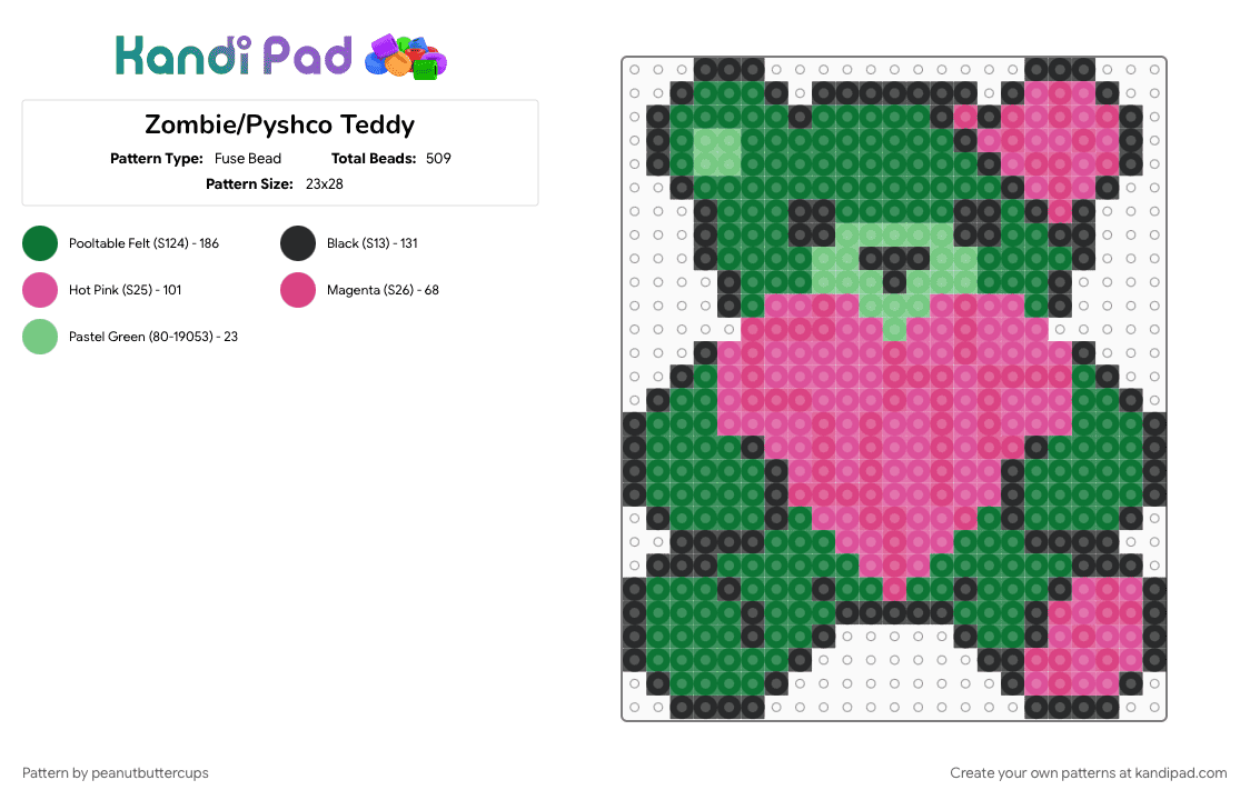 Zombie/Pyshco Teddy - Fuse Bead Pattern by peanutbuttercups on Kandi Pad - 