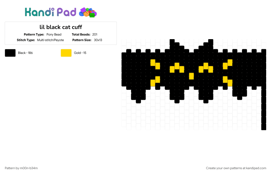 lil black cat cuff - Pony Bead Pattern by m00n-b34m on Kandi Pad - black, black cat, cat, cuff, kitty, lil, silly