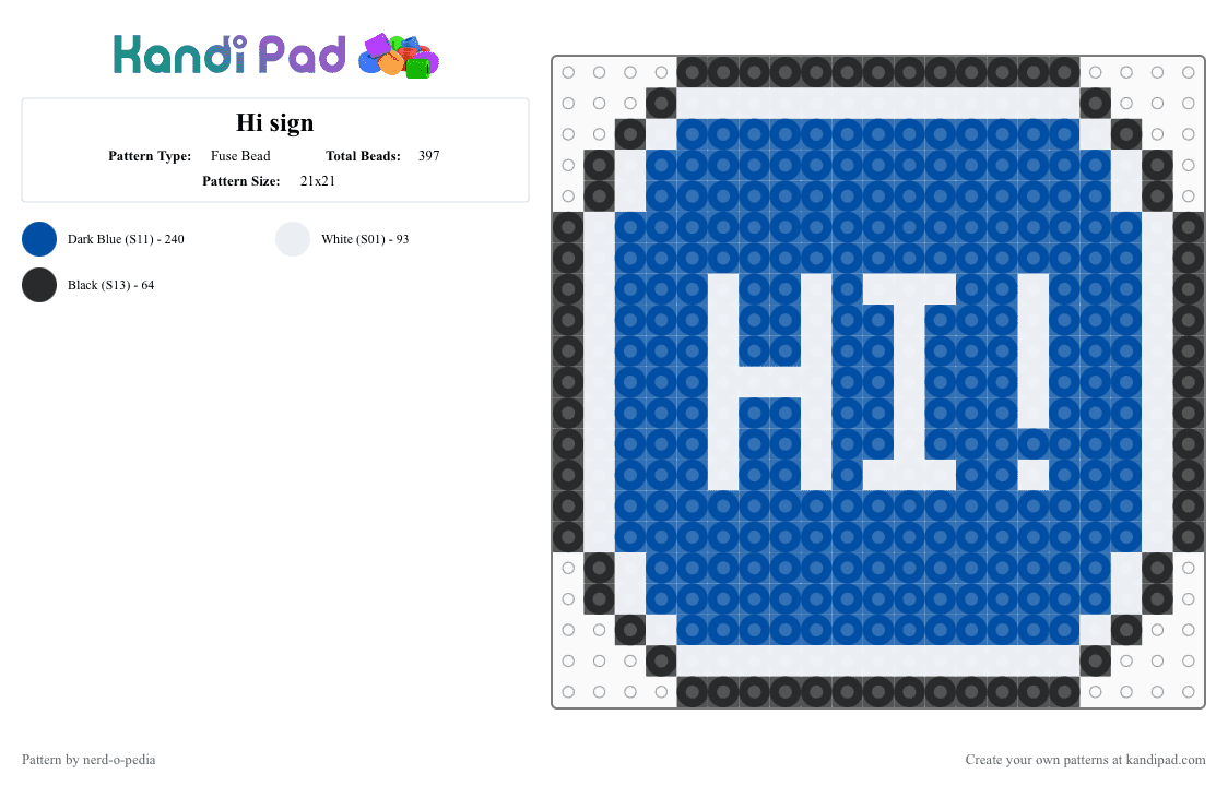 Hi sign - Fuse Bead Pattern by peanutbuttercups on Kandi Pad - blue, hello, heya, hi, idk, sign, white