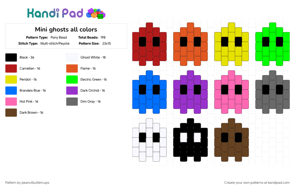 Mini ghosts all colors - Pony Bead Pattern by m00n-b34m on Kandi Pad - 
