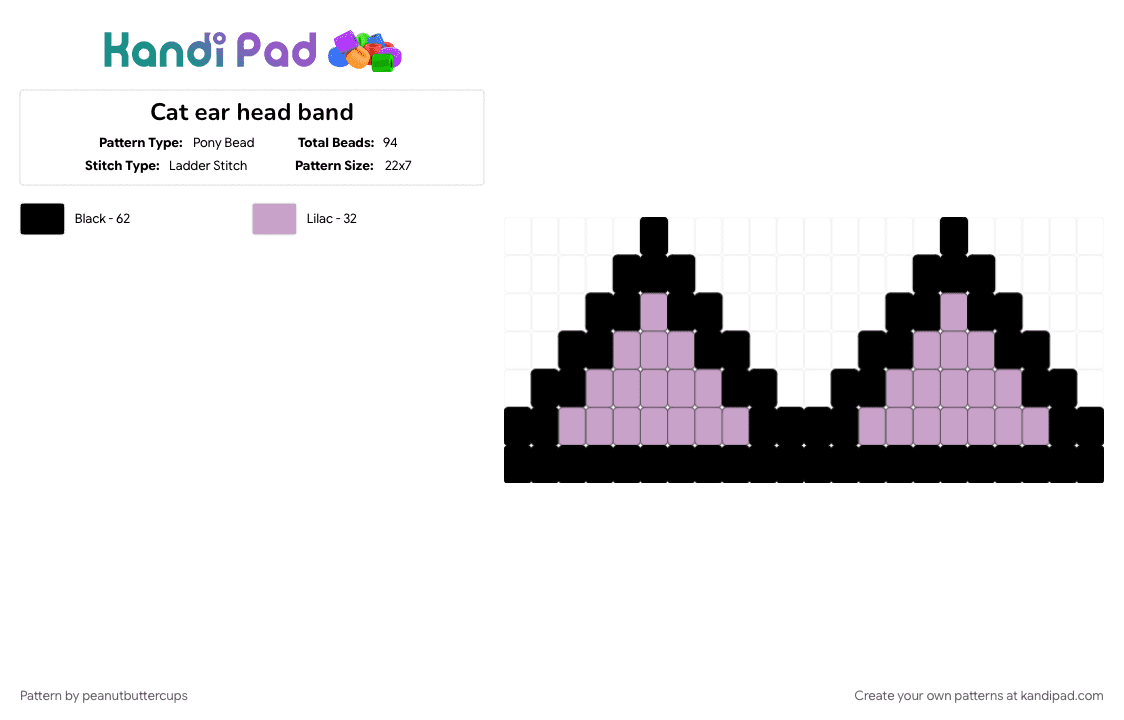Cat ear head band Pony Bead Pattern - Kandi Pad | Kandi Patterns, Fuse ...