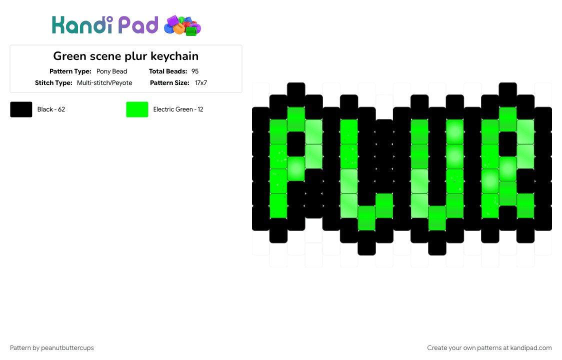 Green scene plur keychain - Pony Bead Pattern by m00n-b34m on Kandi Pad - black, colorful, green, keychain, mini, plur, rainbow