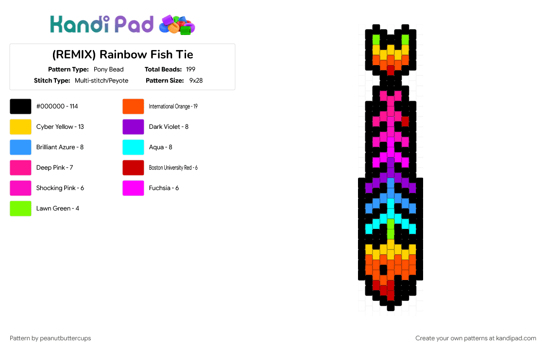 (REMIX) Rainbow Fish Tie - Pony Bead Pattern by peanutbuttercups on Kandi Pad - 