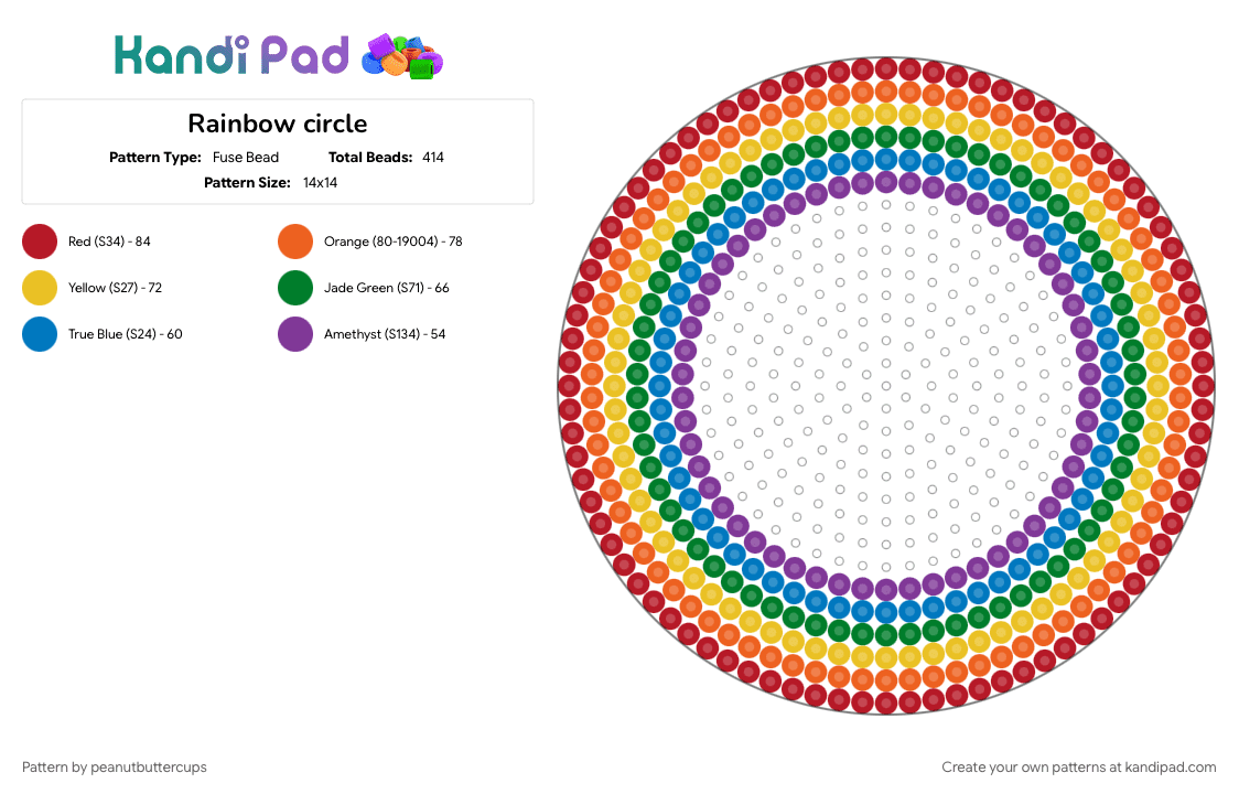 Rainbow circle - Fuse Bead Pattern by m00n-b34m on Kandi Pad - circle, colorful, green, idk waht to put frfr, orange, rainbow, rainbows, red, yellow