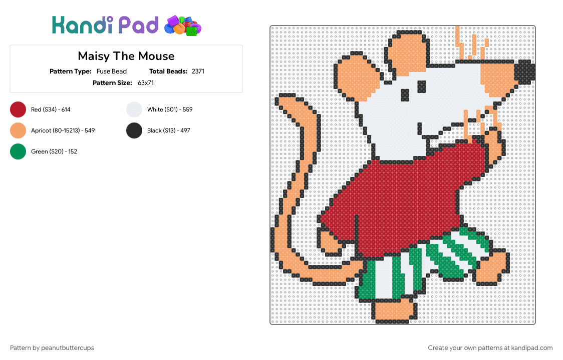 Maisy The Mouse - Fuse Bead Pattern by m00n-b34m on Kandi Pad - animal, idkwhattoputhere, kids book, masiy, mouse, orange, perler, red