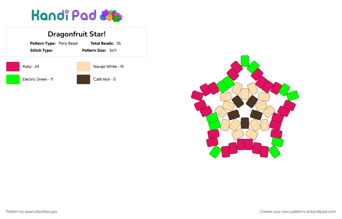 Dragonfruit Star! - Pony Bead Pattern by peanutbuttercups on Kandi Pad - beige, dragonfly, fruit, pink, star