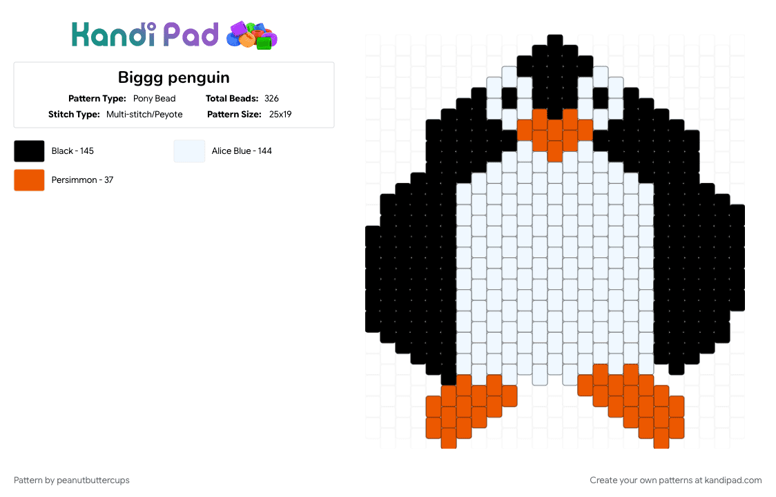 Biggg penguin - Pony Bead Pattern by peanutbuttercups on Kandi Pad - animal, artic, big, bird, panel, penguin, white, winter