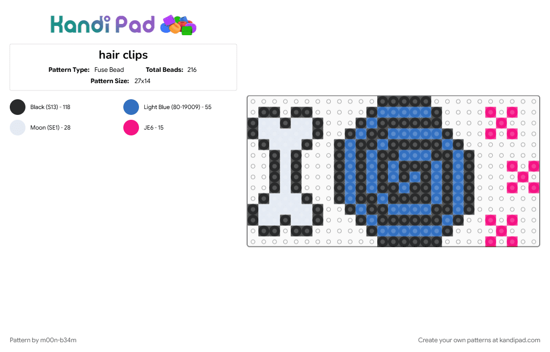 hair clips - Fuse Bead Pattern by m00n-b34m on Kandi Pad - black, blue, bone, clips, hair, hair clips, swirl, x