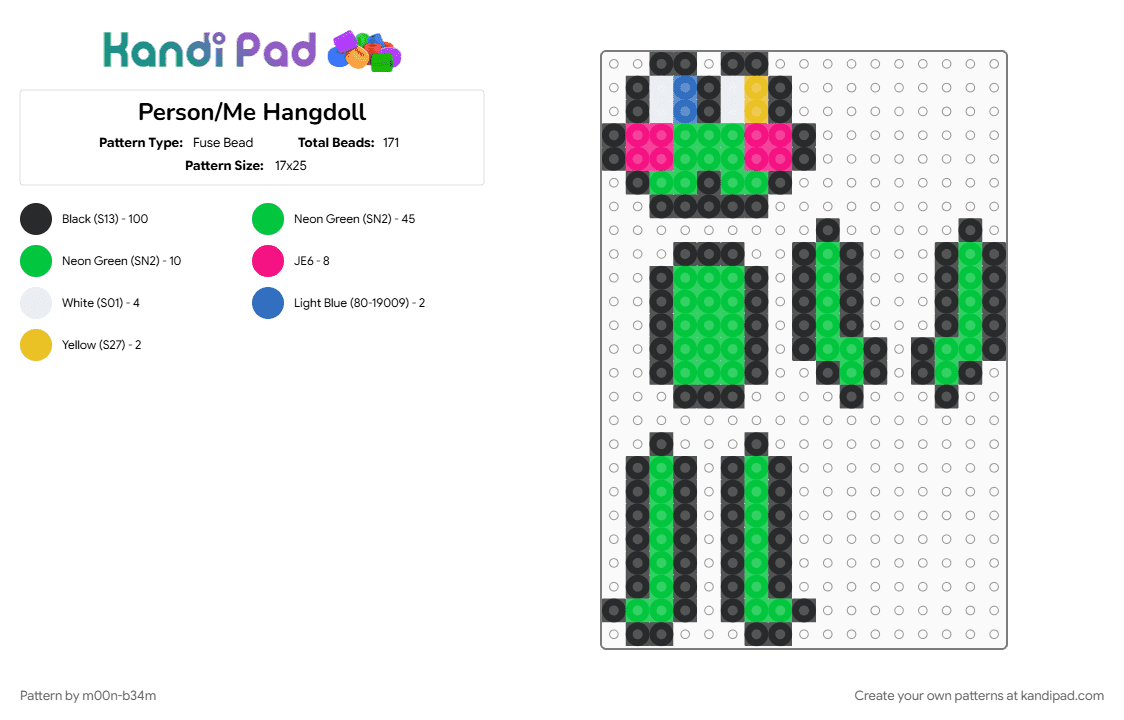 Person/Me Hangdoll - Fuse Bead Pattern by m00n-b34m on Kandi Pad - black, doll, frggie, frog, froggy, frogo, green, hang doll, me, persona