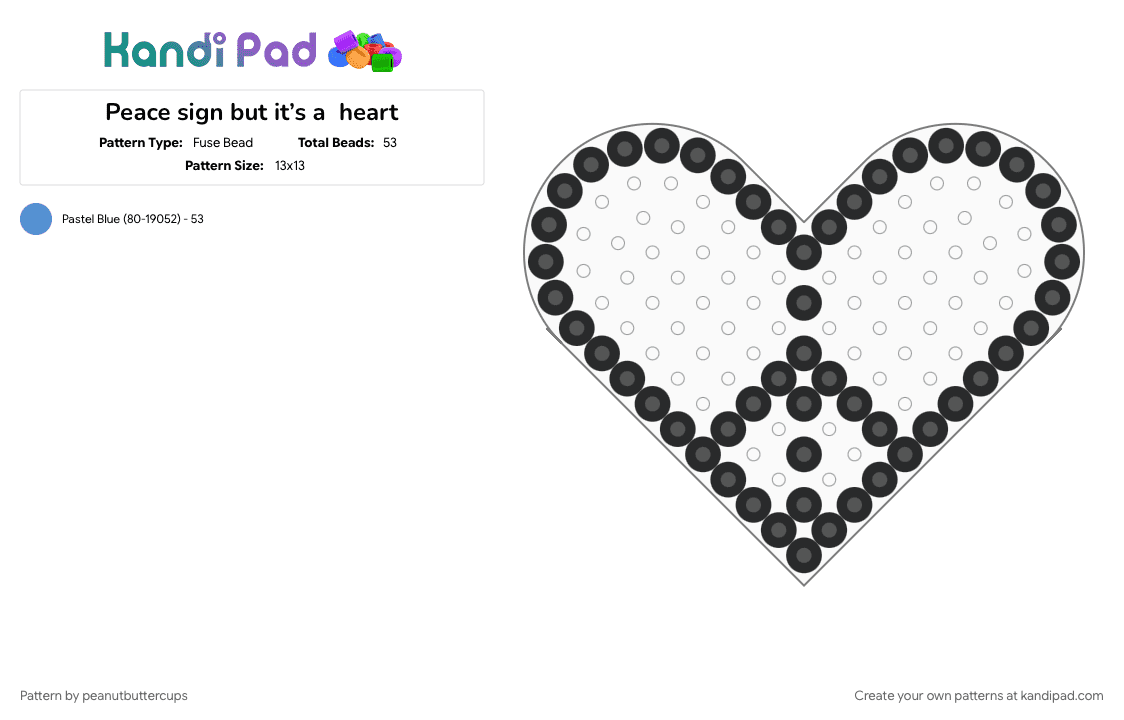Peace sign but it’s a  heart - Fuse Bead Pattern by m00n-b34m on Kandi Pad - black, heart, peace, sign