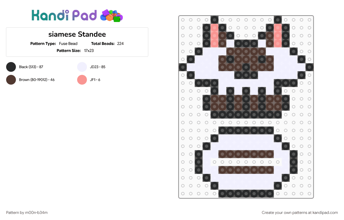 siamese Standee - Fuse Bead Pattern by m00n-b34m on Kandi Pad - brown, cat, figure, kitty, siamese, stand, standee, white
