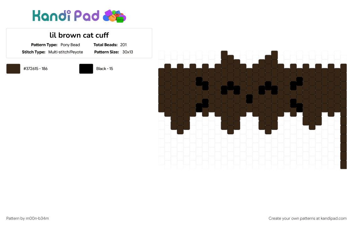 lil brown cat cuff - Pony Bead Pattern by m00n-b34m on Kandi Pad - brown, brown cat, cat, cuff, kitty, lil, silly