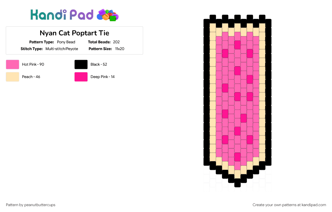 Nyan Cat Poptart Tie - Pony Bead Pattern by m00n-b34m on Kandi Pad - beige, cat, meme, nyan, nyan cat, pink, poptart, tie