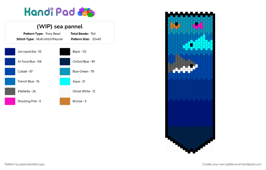 (WIP) sea pannel - Pony Bead Pattern by m00n-b34m on Kandi Pad - aquatic, blue, fish, light blue, ocean, purple, sea, water, wip