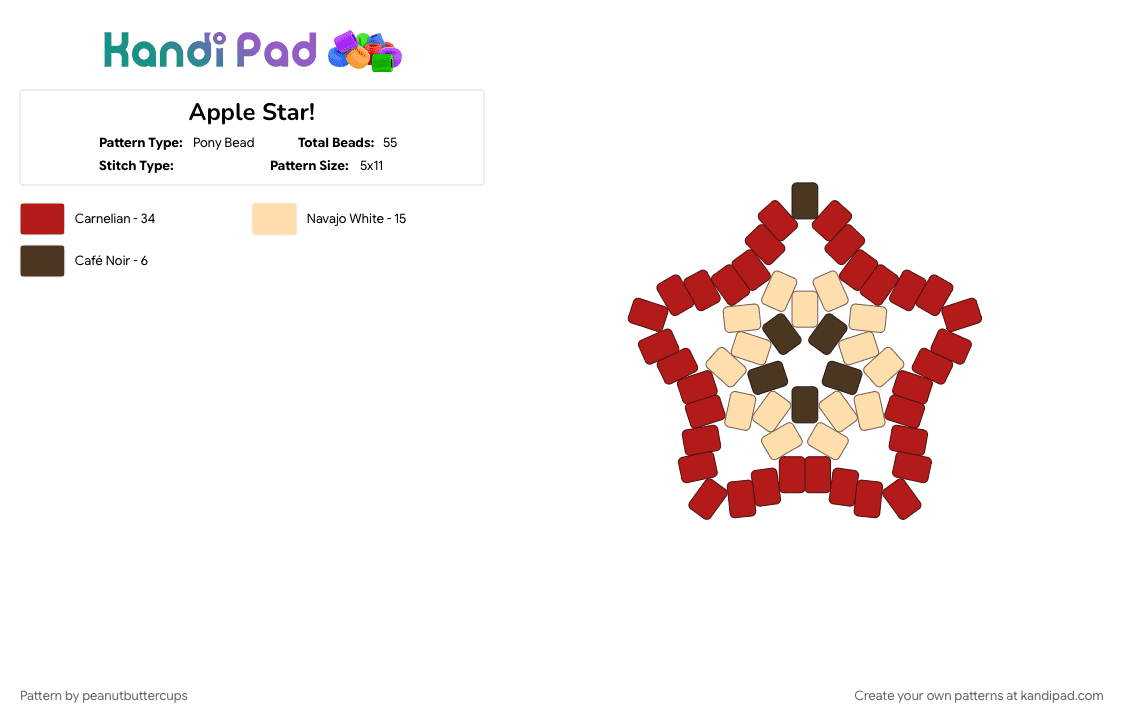 Apple Star! - Pony Bead Pattern by peanutbuttercups on Kandi Pad - apple, fruit, idkwhattoputhere, red, star