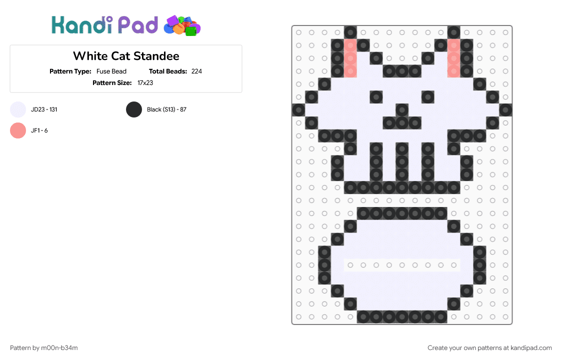 White Cat Standee - Fuse Bead Pattern by m00n-b34m on Kandi Pad - cat, figure, kitty, stand, standee, white