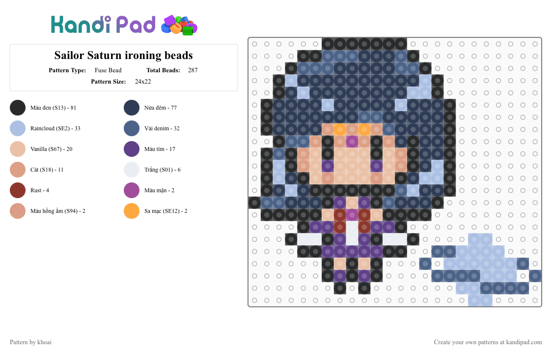 Sailor Saturn ironing beads - Fuse Bead Pattern by khoai on Kandi Pad - beige,purple,blue,light blue