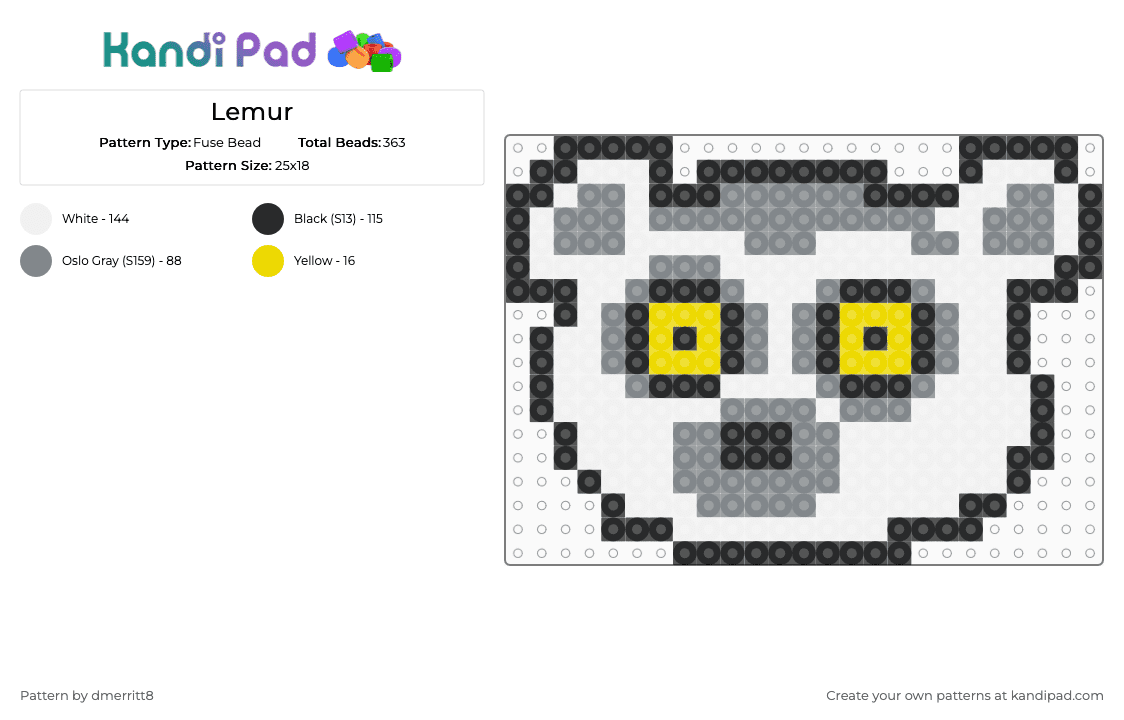 Lemur - Fuse Bead Pattern by dmerritt8 on Kandi Pad - gray