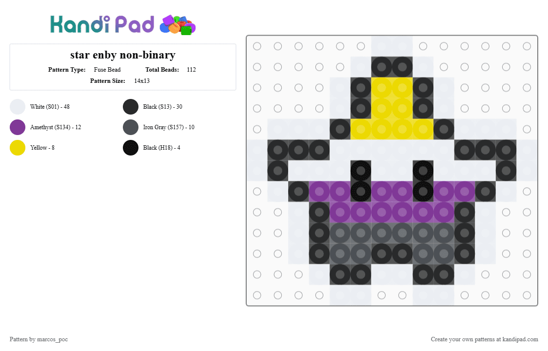 star enby non-binary - Fuse Bead Pattern by marcos_poc on Kandi Pad - white,purple,pink,nonbinary,lgbtqiapn,lgbt,star,estrela,gay