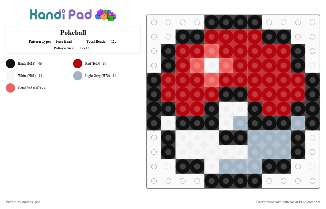 Pokeball - Fuse Bead Pattern by marcos_poc on Kandi Pad - red,pokeball,pokemon