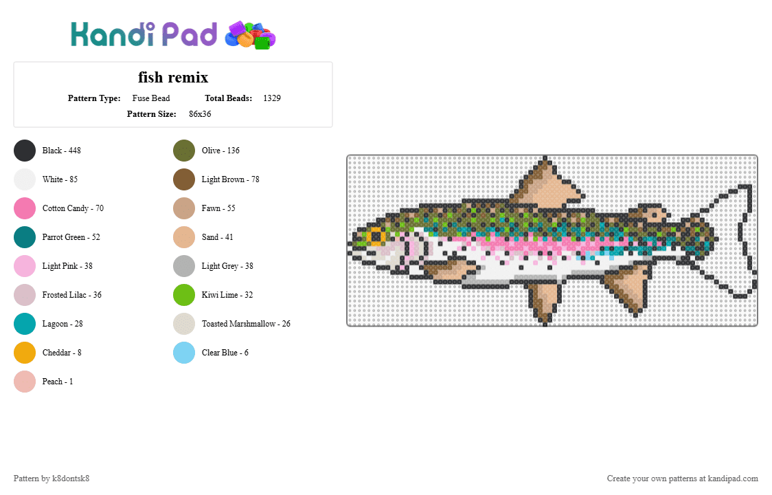 fish remix - Fuse Bead Pattern by k8dontsk8 on Kandi Pad - gold,beige,teal,colorful