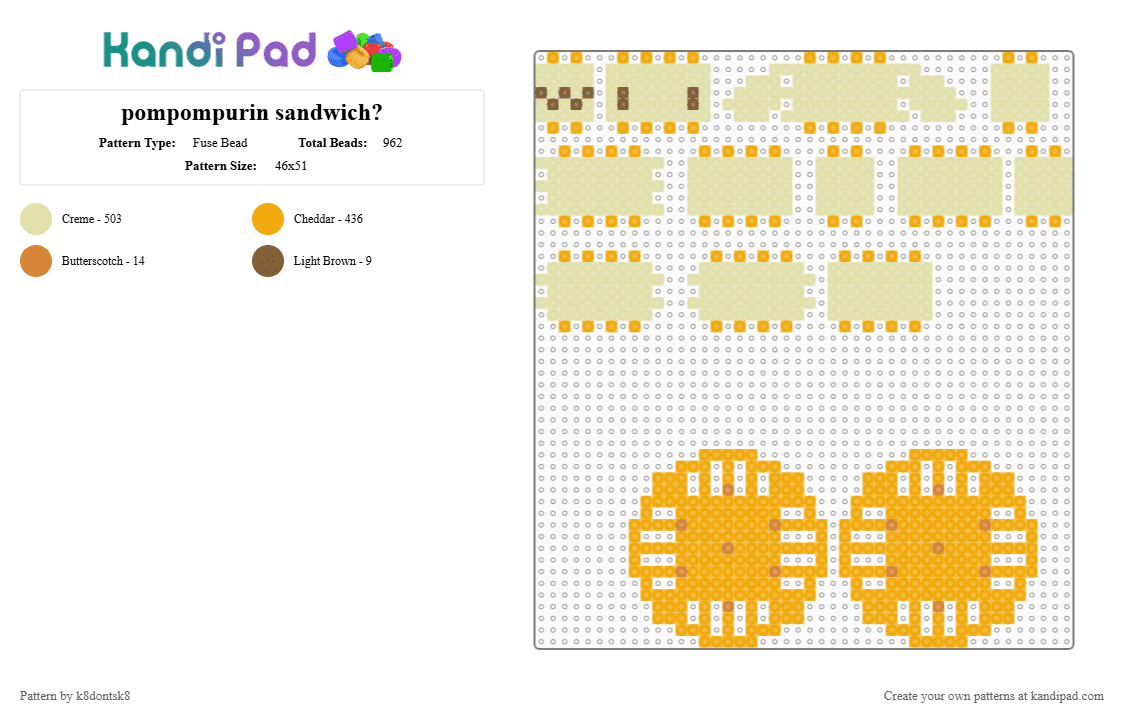 pompompurin sandwich? - Fuse Bead Pattern by k8dontsk8 on Kandi Pad - orange, yellow
