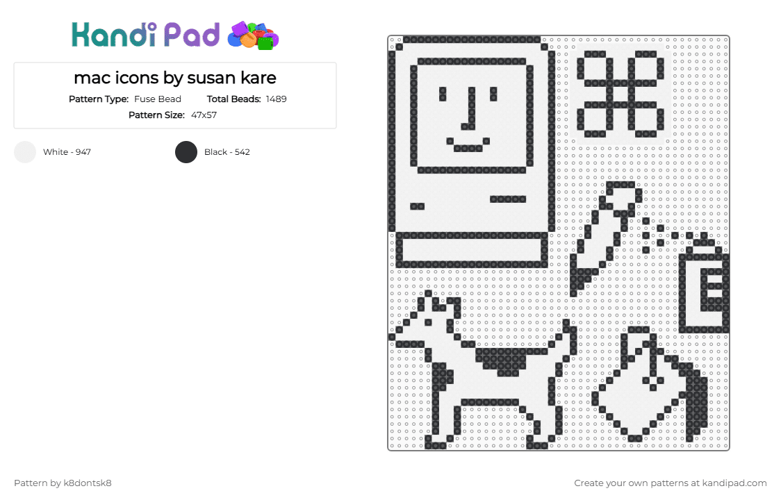 mac icons by susan kare - Fuse Bead Pattern by k8dontsk8 on Kandi Pad - black, white