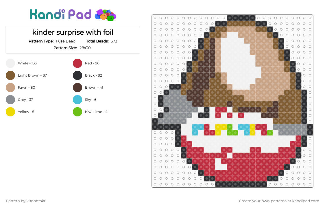 kinder surprise with foil - Fuse Bead Pattern by k8dontsk8 on Kandi Pad - red,tan,brown,beige