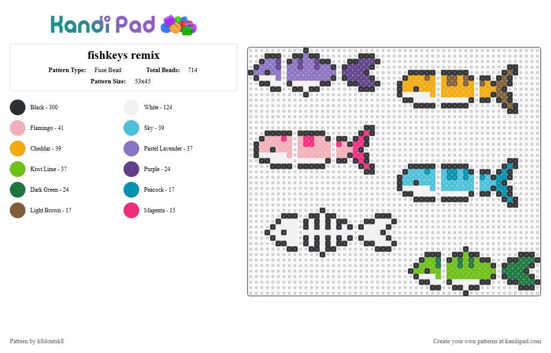 fishkeys remix - Fuse Bead Pattern by k8dontsk8 on Kandi Pad - black,light blue,blue,colorful