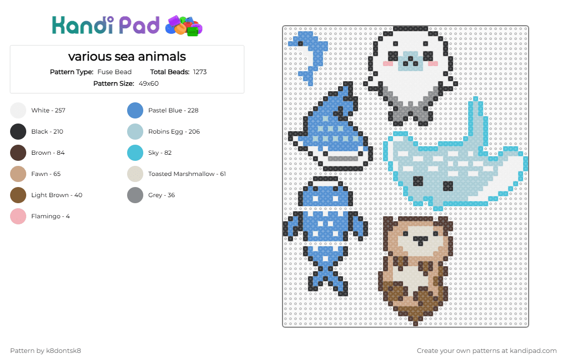 various sea animals - Fuse Bead Pattern by k8dontsk8 on Kandi Pad - light blue