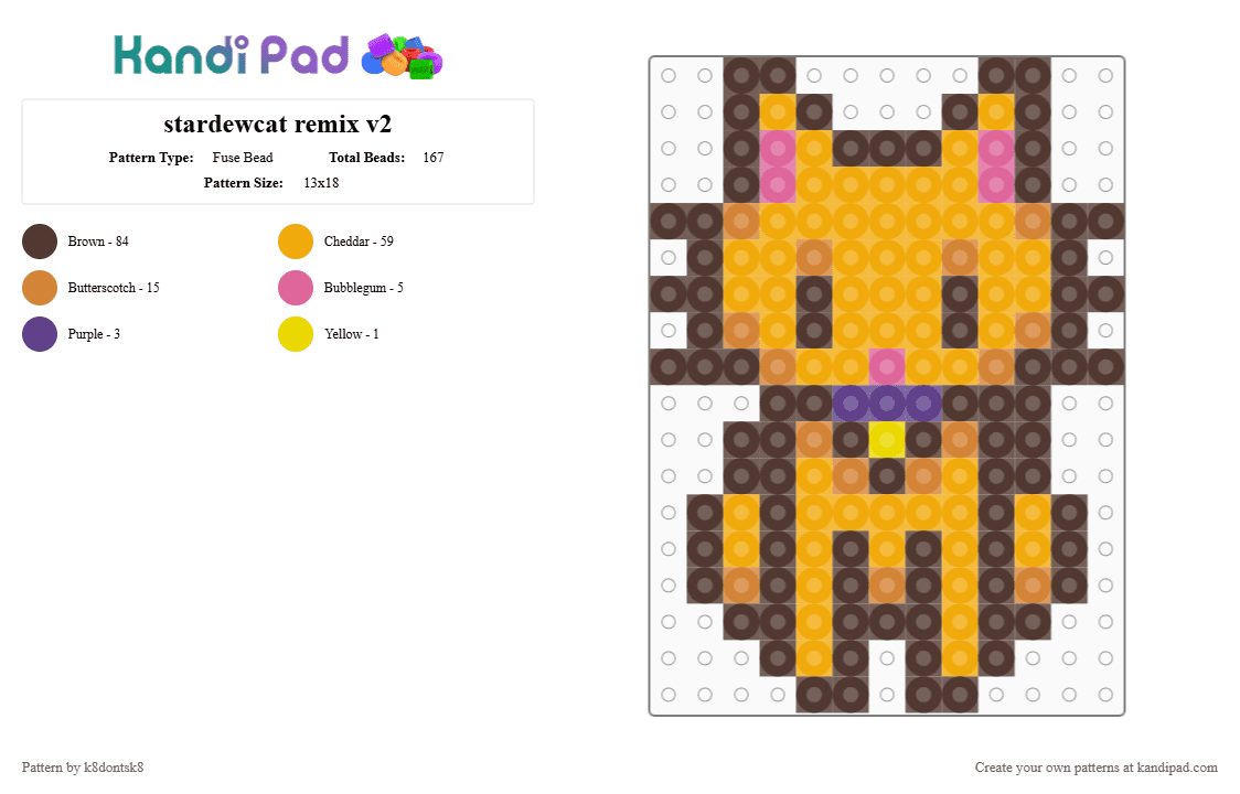 stardewcat remix v2 - Fuse Bead Pattern by k8dontsk8 on Kandi Pad - brown,orange