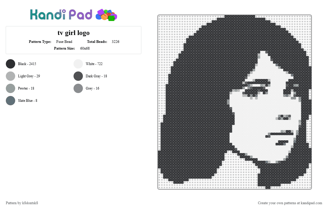 tv girl logo - Fuse Bead Pattern by k8dontsk8 on Kandi Pad - beige, black, gray, white