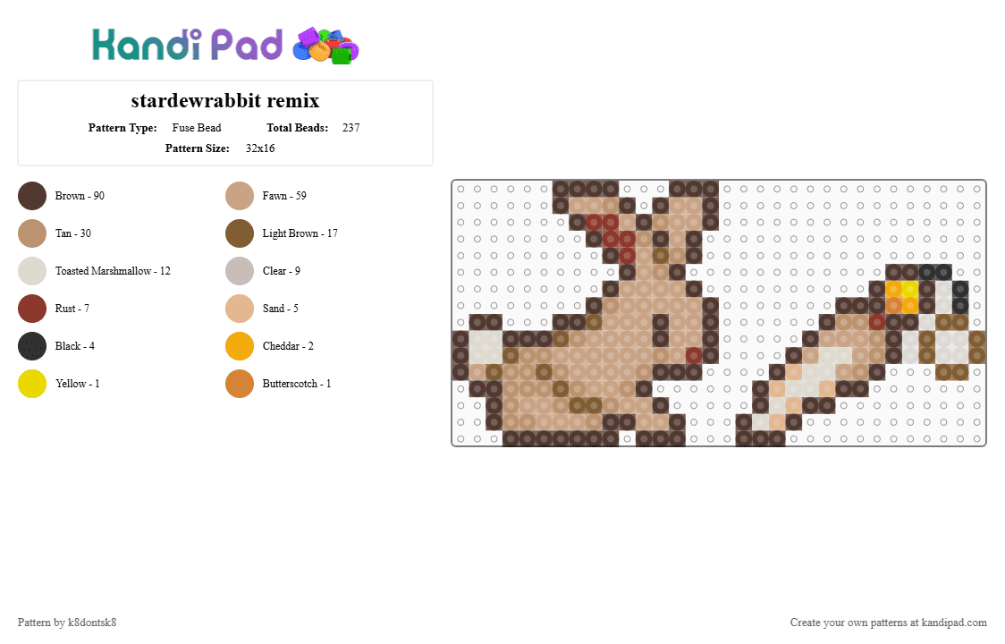stardewrabbit remix - Fuse Bead Pattern by k8dontsk8 on Kandi Pad - brown,beige