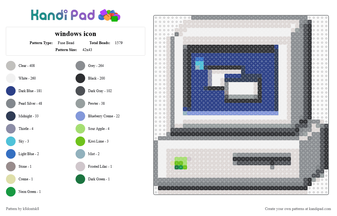 windows icon - Fuse Bead Pattern by k8dontsk8 on Kandi Pad - beige, blue, gray