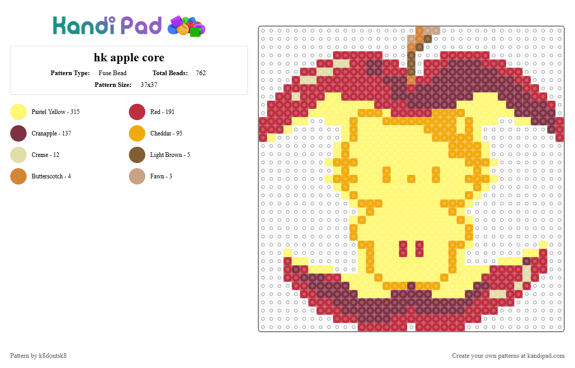 hk apple core - Fuse Bead Pattern by k8dontsk8 on Kandi Pad - red,brown,yellow