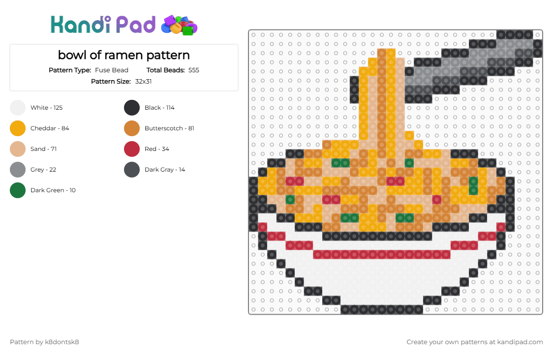 bowl of ramen pattern - Fuse Bead Pattern by k8dontsk8 on Kandi Pad - beige,orange
