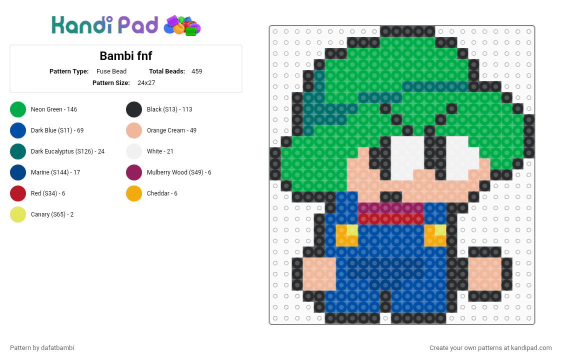Bambi fnf - Fuse Bead Pattern by dafatbambi on Kandi Pad - beige, blue, green