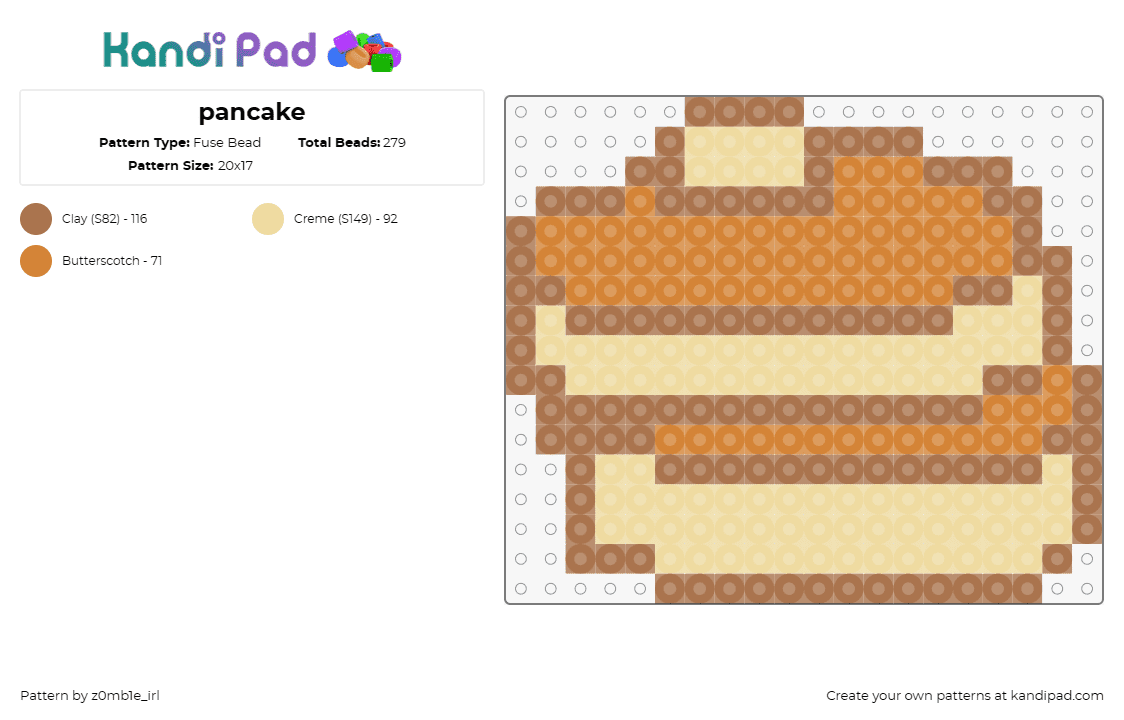 pancake - Fuse Bead Pattern by z0mb1e_irl on Kandi Pad - pancakes,breakfast,food,tasty,stack,syrup,tan