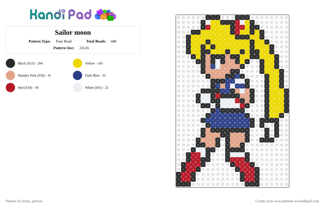 Sailor moon - Fuse Bead Pattern by krazy_person on Kandi Pad - black, yellow