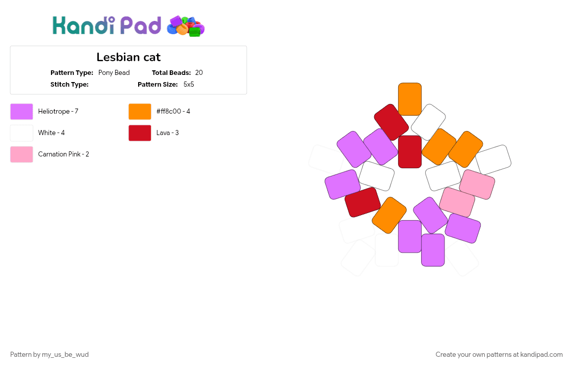 Lesbian cat - Pony Bead Pattern by my_us_be_wud on Kandi Pad - cat, charm, kitten, lesbian, orange, pink, red