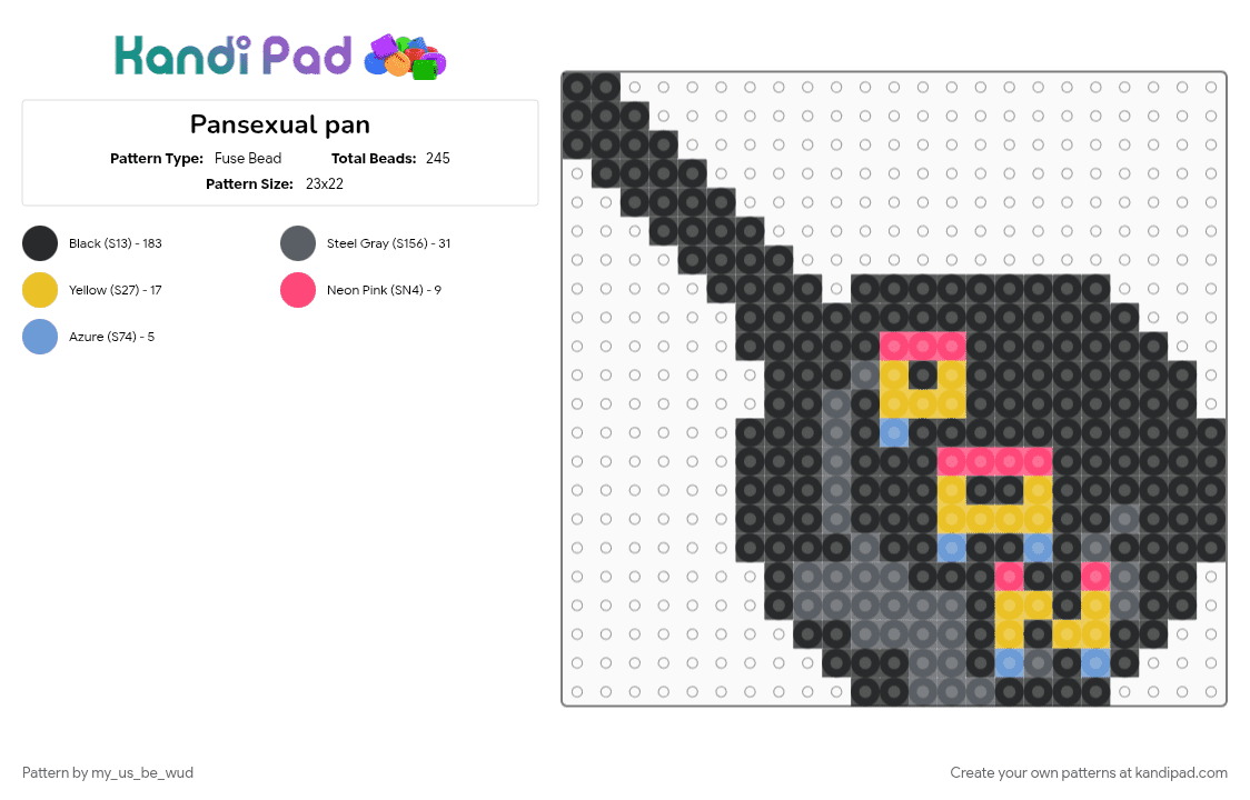 Pansexual pan - Fuse Bead Pattern by my_us_be_wud on Kandi Pad - black, gray, pan, pansexual, pride, pride flag, yellow