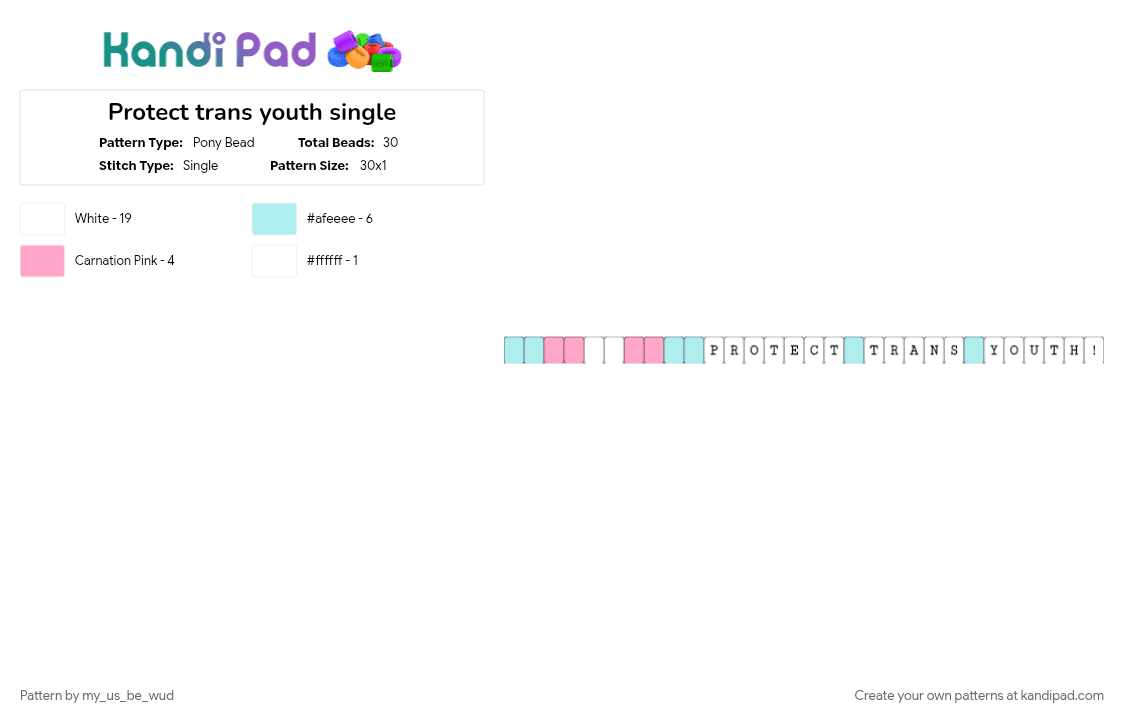 Protect trans youth single - Pony Bead Pattern by my_us_be_wud on Kandi Pad - light blue, pink, pride, single, trans, transgender, white