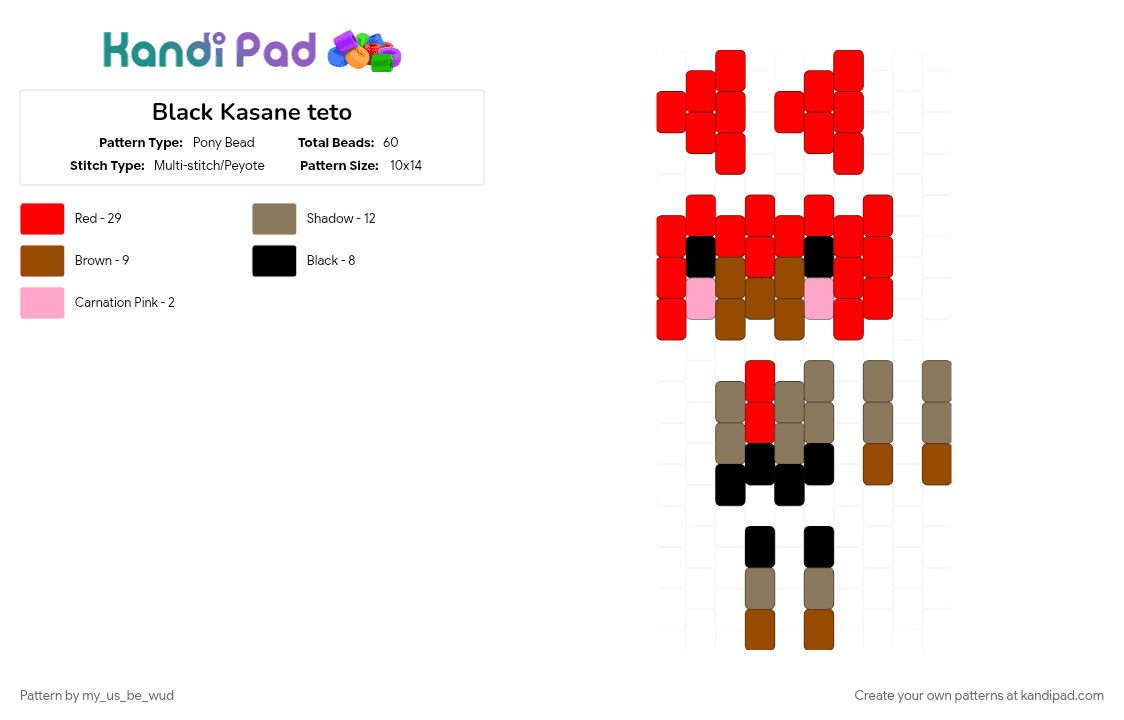 Black Kasane teto - Pony Bead Pattern by my_us_be_wud on Kandi Pad - anti racism, character, gray, music, red, teto, vocaloid