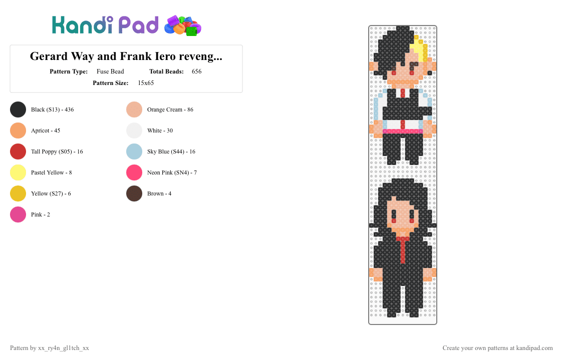 Gerard Way and Frank Iero revenge era - Fuse Bead Pattern by xx_ry4n_gl1tch_xx on Kandi Pad - black,beige,orange,mcr,gerardway,frankiero,pinterest,mychem,mychemicalromance,emo