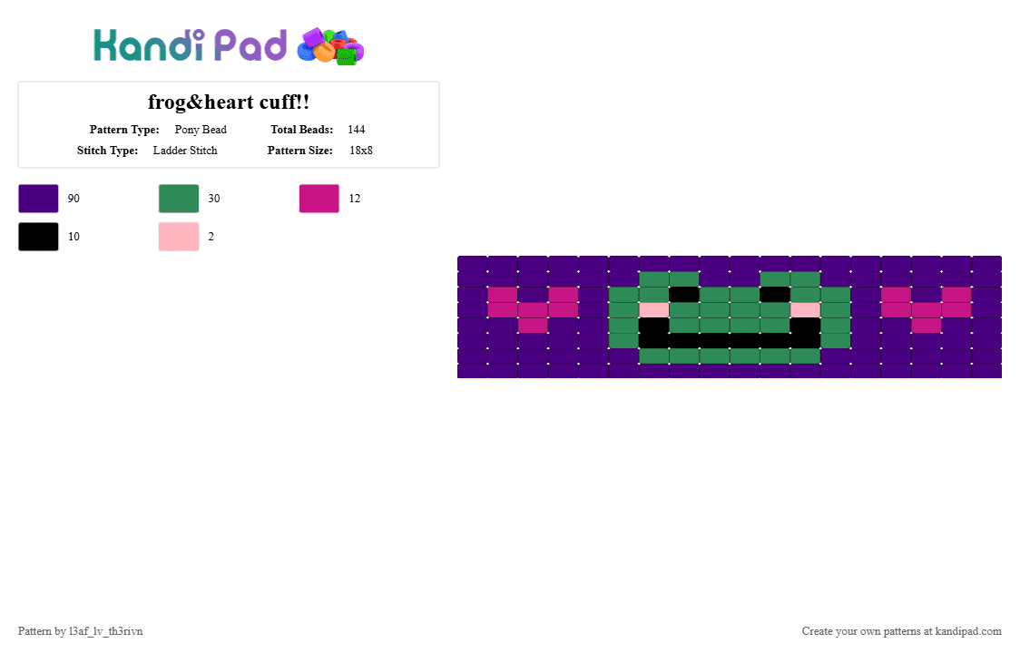 frog&heart cuff!! - Pony Bead Pattern by l3af_lv_th3rivn on Kandi Pad - purple