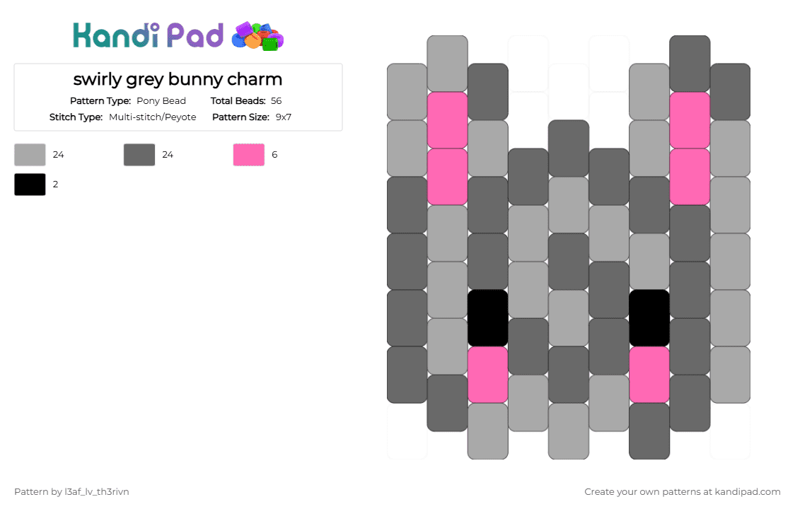 swirly grey bunny charm - Pony Bead Pattern by l3af_lv_th3rivn on Kandi Pad - beige,gray,bunny,rabbit,charm,swirl,cotdswirls