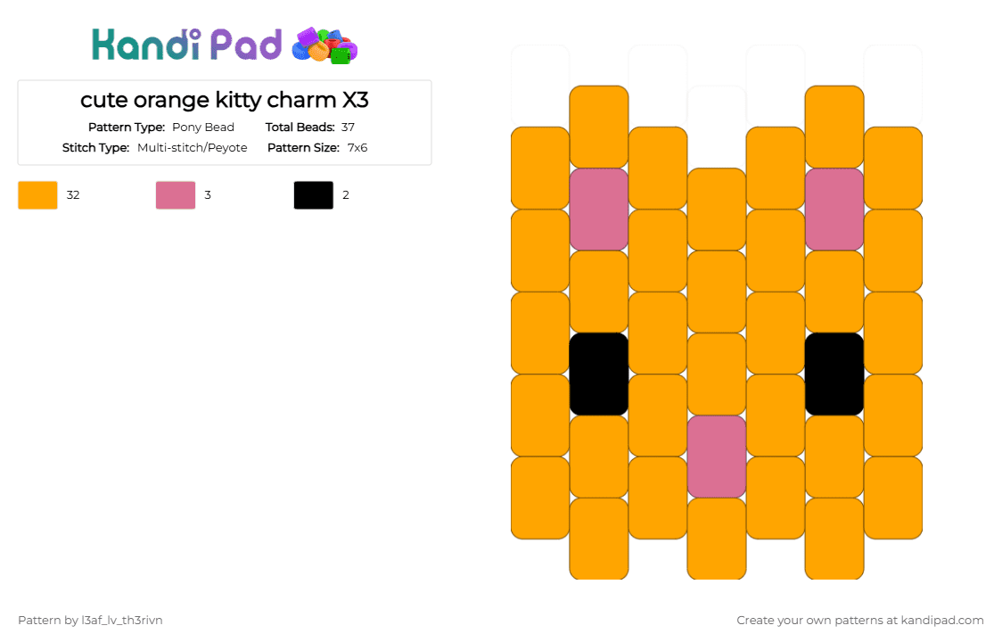 cute orange kitty charm X3 - Pony Bead Pattern by l3af_lv_th3rivn on Kandi Pad - orange,cat,cute,orange cat,charm,kitty,kittyuhh,x3