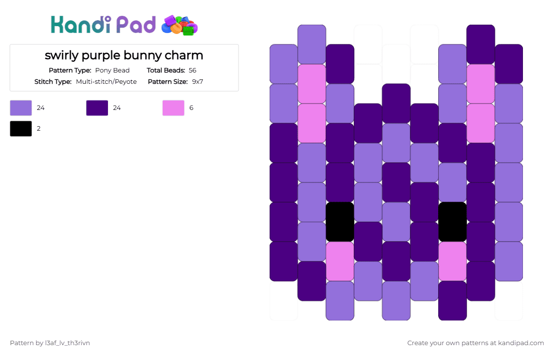 swirly purple bunny charm - Pony Bead Pattern by l3af_lv_th3rivn on Kandi Pad - purple,cotdswirls,rabbit,bunny,charm,swirl