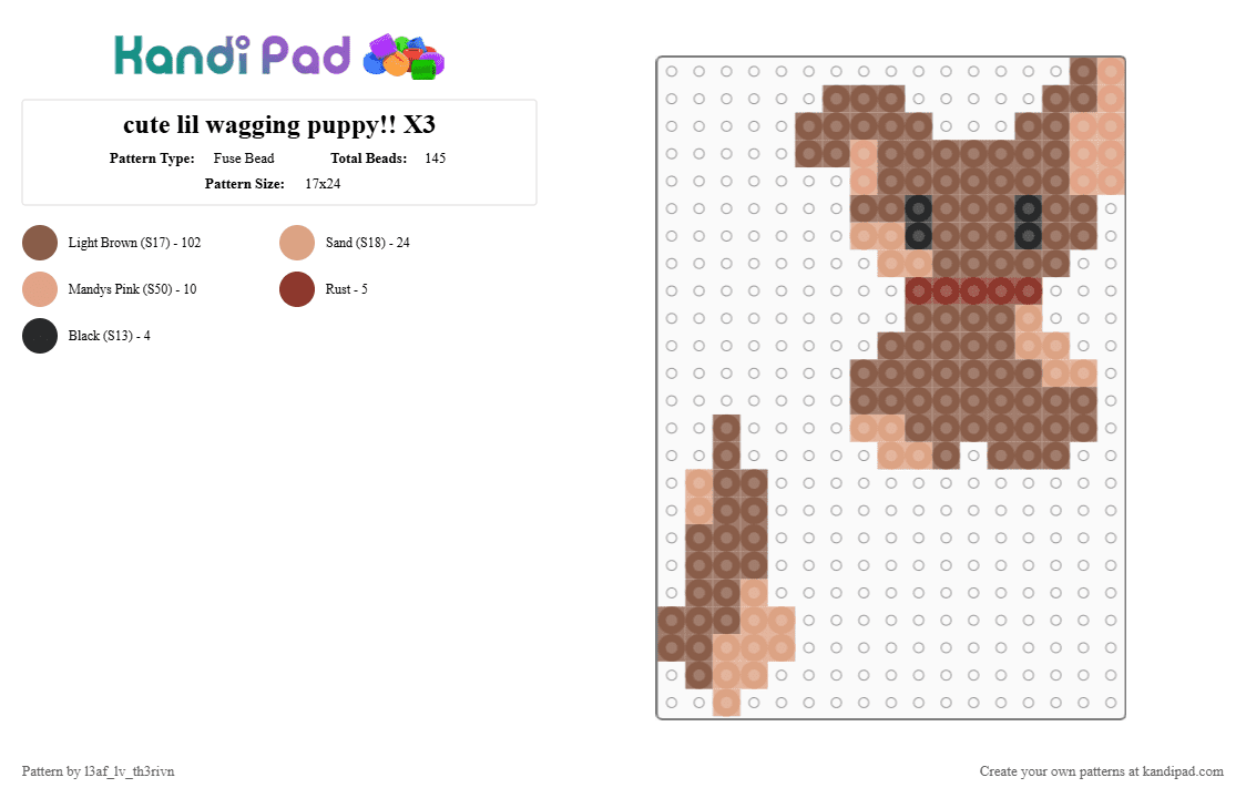cute lil wagging puppy!! X3 - Fuse Bead Pattern by l3af_lv_th3rivn on Kandi Pad - tan,dog,cute,brown